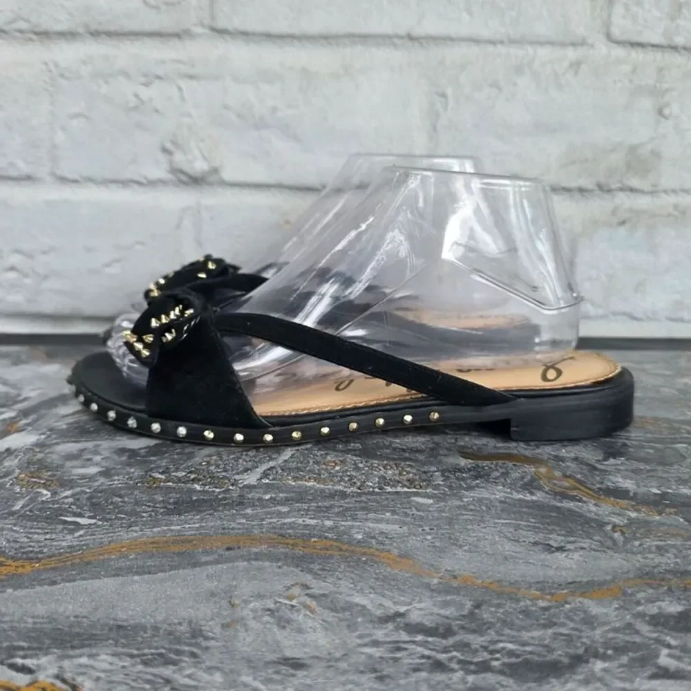 Sam Edelman Dariel Black Suede Studded Bow Slingback Sandals Women's Size 7.5M